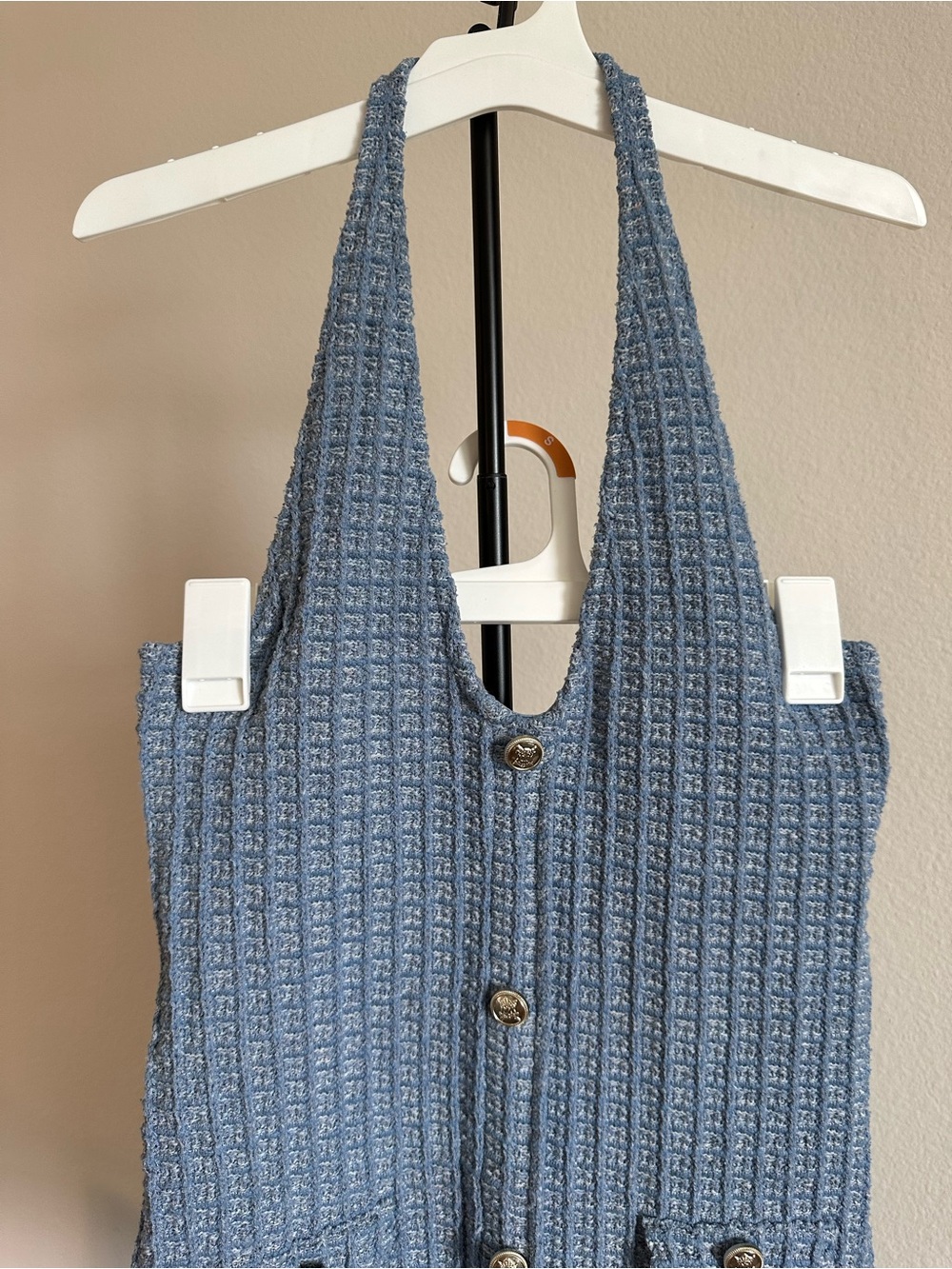 Zara Light Blue Textured Knit Button Tank